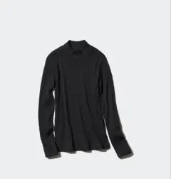 リブハイネックT ユニクロ 長袖 ブラック M