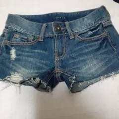 デニムダメージ加工ショートパンツ　xs