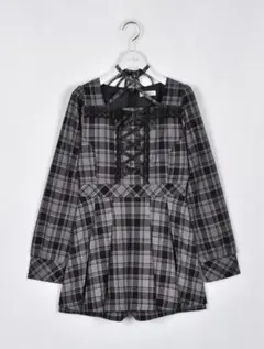 evelyn エブリン フロントリボンチェックロンパース