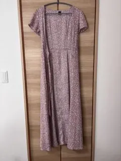 花柄 半袖ラップワンピース ロング丈