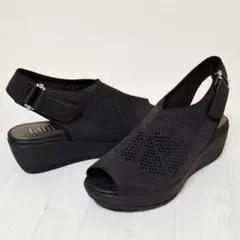 未使用級 fitfit 厚底シアーニットラメ サンダル コンフォー黒 23cm