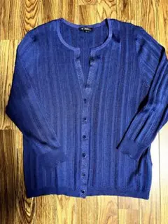 23区ダークブルー ストライプ編みカーディガン 44