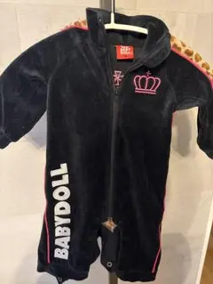 BABYDOLL ロンパース 70cm ブラック 王冠ロゴ ヒョウ柄