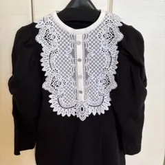 セルフォード　レース襟 黒 ニットワンピース　上品　エレガント　ロングワンピース