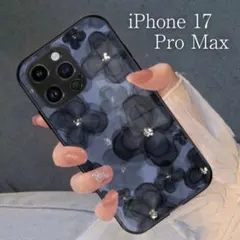 iPhone17 ProMax スマホケース 花柄 おしゃれ ブラック ツヤあり
