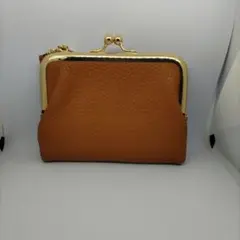 がま口　ミニ財布　二つ折り財布　コンパクト　茶　本革　大容量　大人気　ブラウン