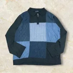 ポ*ン様 00s Arnold Palmer 肉厚 ニット 襟付き ジップ プル