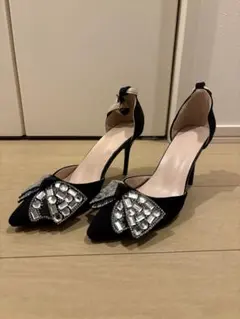黒のビジューリボンハイヒール