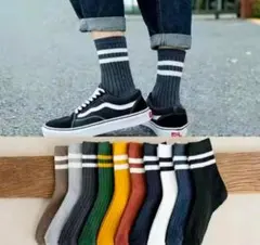 新品未使用大人気お得ボーダー靴下10足 メンズまとめ売り25㎝ ～ 27㎝