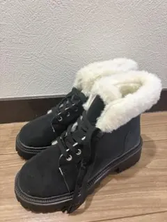 黒 スエード ムートンブーツ ファー付き