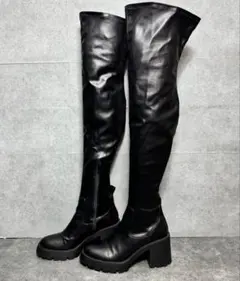 【美品】ZARA サイドジップ ロングブーツ トラックソール 25cm 厚底