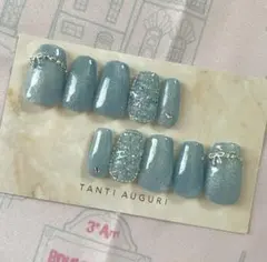 【現品】#11 ネイルチップ マグネットネイル ワンホン 韓国風 水色