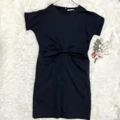 グーコミューン（M）半袖 ロング丈 ワンピース 無地 ウエストリボン Iライン