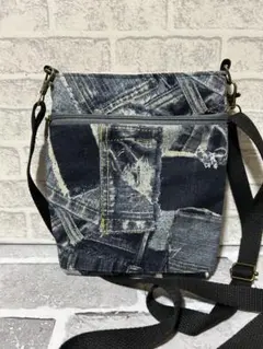 ハンドメイドデニム調ショルダーバッグ サコッシュ
