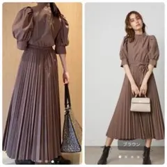 SNIDEL パフスリーブプリーツ ワンピース インナー付き