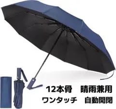 折りたたみ傘 ワンタッチ 自動開閉 12本骨 耐風 撥水 晴雨兼用 ネイビー