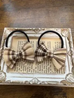 チェック柄リボンヘアゴム2個セット