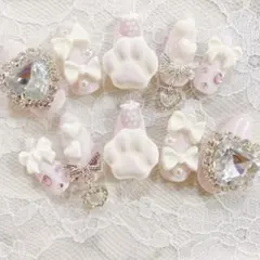 ネイルチップ 量産型 天使界隈 肉球猫 地雷 韓国 フレンチガーリー 平成女児