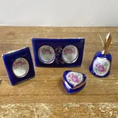 ヴィンテージ 陶器 置物 小物 4点セット ブルー