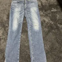 加工スキニーデニム ライトブルー 裾スリット