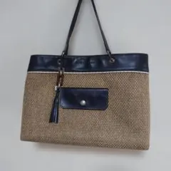longchamp#ロンシャンかご風トートバッグ#麻糸編み地と本革仕立てのサムネイル