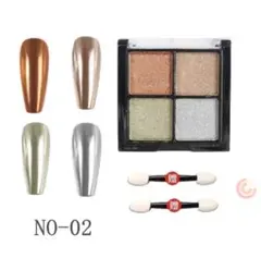 ミラーパウダー【02#】4色パレット　高品質固体型　ネイルパウダーパーツ1個