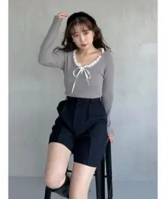 SNIDEL フリルドッキングニットプルオーバー グレー