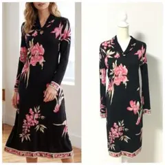 近年美品　LEONARD レオナール　シルクウール　花柄　ワンピース　40のサムネイル