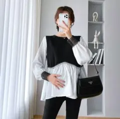 黒　白　長袖　カジュアル　トップス　新品　フリーサイズ　チュニック