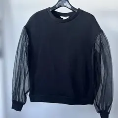 H&M 裏起毛 トレーナー 袖 変形 黒 ブラック ボリューム袖