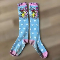 アースマジック キッズ靴下 水色 ハート模様 17cm前後