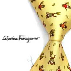 ◆美品◆Salvatore Ferragamo ネクタイ 黄色 サル柄 オシャレ