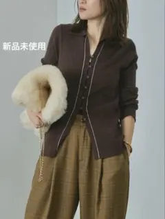 残り2点【期間限定値引き】Lumier同型⭐︎リブ配色ラインポロニットカーディガン