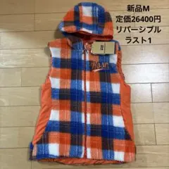 新品　ロサーセン　フリース フード付き　ベスト　M オレンジ　ブルー　ホワイト
