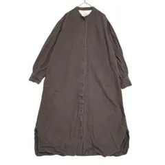 無印良品　コットン100バンドカラー ロングシャツワンピース　茶　M