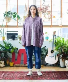 go slow caravan ラミーコットン総柄プリントショールカラーシャツのサムネイル