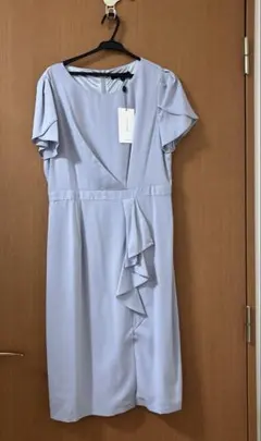 ライトブルー ラッフル 半袖ワンピース