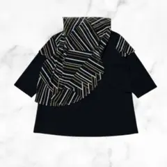 アシンメトリー ストライプ柄 五分袖トップス　y2k