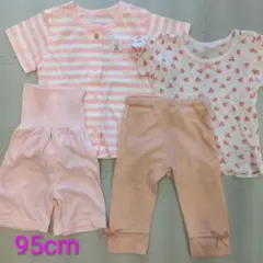 95cmピンクストライプベビーパジャマ下着夏用レギンススパッツセット西松屋のサムネイル