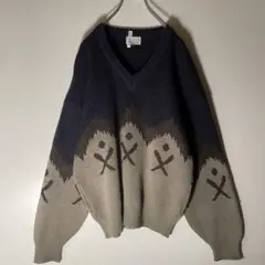 美品！高品質❗️日本製　ヴィンテージニットセーター　厚手　ウール　ネイビーグレー