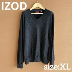 IZOD Vネック アーガイル コットンニット ネイビー XL アイゾッド