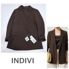 INDIVI ダブル テーラード ジャケット ブラウン 洗濯機可のサムネイル