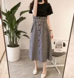 ギンガムチェック　上下セット　ロング　ワンピース　大きいサイズ