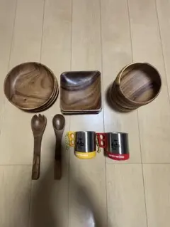 木製食器セット ボウル3個 プレート3個 スプーン2本