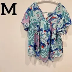 夏物セール✨️花柄 【M】半袖チュニック 水色 半袖 夏