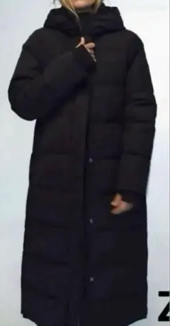 未使用（試着のみ）ZARA ロング防水防風ダウンコートフードベンチコート黒s