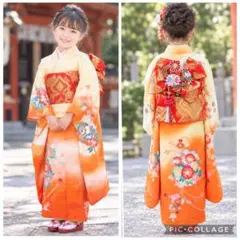 アンティーク正絹レモンイエロー着物と作り帯☆七五三フルセット７歳 アンティーク正絹レモンイエロー着物と作り帯☆七五三フルセット7歳