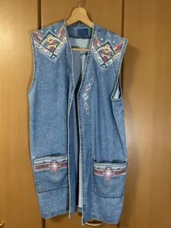 [美品]ネイティブ柄 デニムベスト ジレのサムネイル