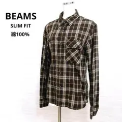 ★BEAMS 美品 シャツ M 綿100 チェック 襟元に使用感あり　迅速発送