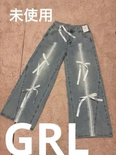 リボン付きライトブルーデニムパンツ Lサイズ